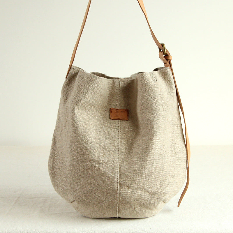 Japanese Commuter Single Shoulder Cotton and Linen Bag Large Capacity Inclined