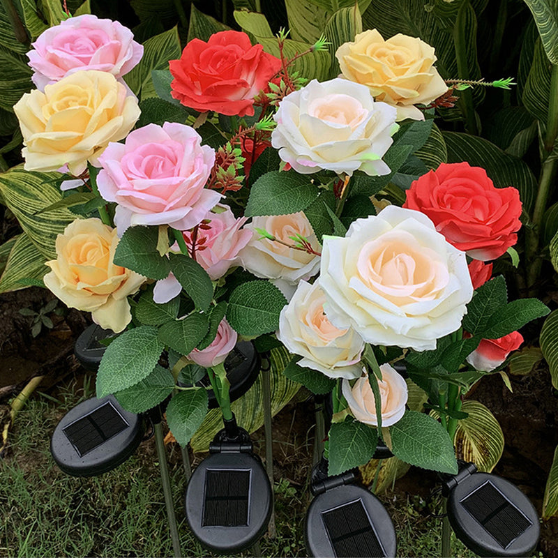 Outdoor Landscape Solar Rose 3-Head Courtyard Garden Ground Plug Lawn Lamp