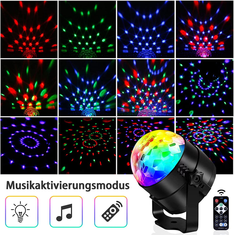 Luci Discoteca LED,  Mini Sound Attivato Palla Da Discoteca, 360 ° Ruotabile DJ Party Strobo 3W RGB Luci Palcoscenico Con Telecomando per Home Dance Parties Compleanno KTV Party Natale 1Pc