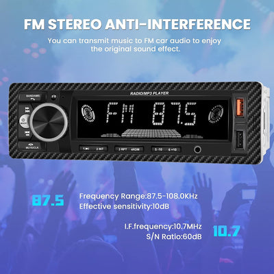 Autoradio Bluetooth Vivavoce, 1 Din Radio Auto Stereo 4 X 60W Funzione AUX, Lettore MP3 E Doppia Porta USB, Suono Stereo FM, Chiamate in Vivavoce, Telecomando, Display LCD