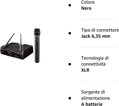 EIKON WM100M - Radio Microfono Professionale Wireless Sistema VHF a Gelato per Canto O Karaoke, Nero