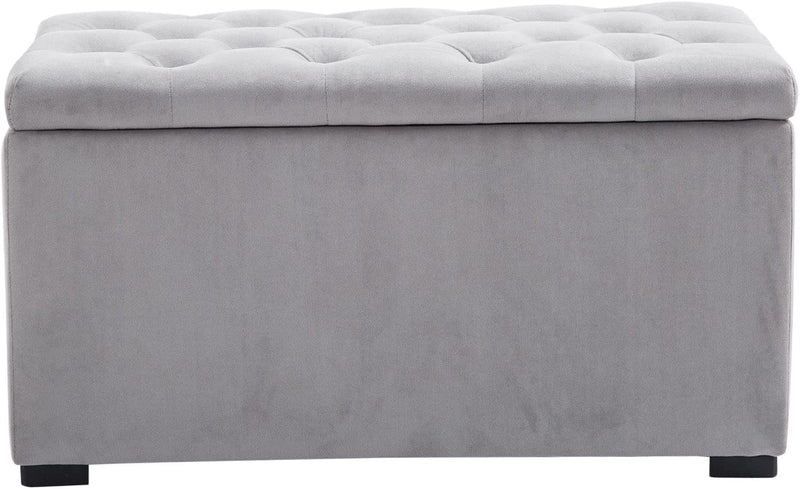 Cassapanca Portaoggetti Set Di 3 Pezzi Con 2 Sgabelli Pouf in Velluto, Grigio Perla