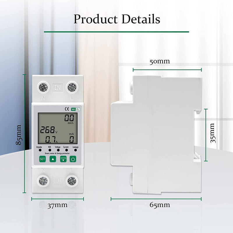 Contatore Energia Elettrica, Misuratore Consumo Elettrico Con Kwh Meter Wifi Guida DIN Digitale LCD, Contatore Di Energia Monofase Multifunzione 220V