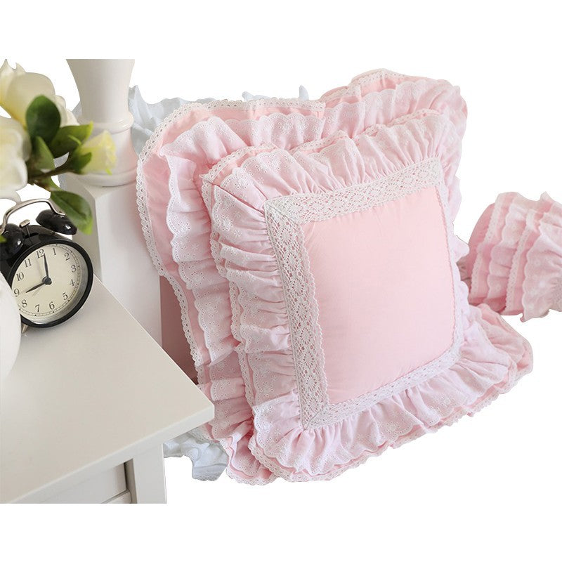 Pink Princess Cotton Lace Ruffle Cushion Cover