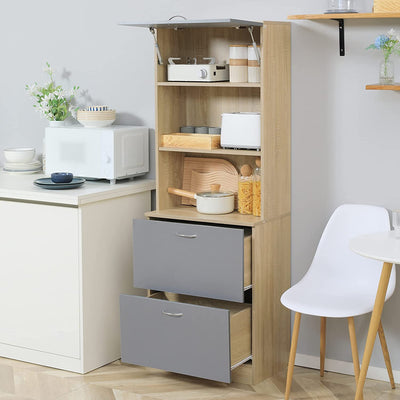 Credenza Moderna per Cucina Con 2 Cassetti E Armadietto, Mobile Dispensa per Microonde E Macchina per Caffè, Grigio