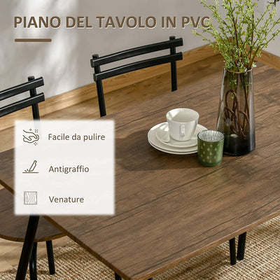 Set Tavolo E Sedie Con 1 Tavolo Rettangolare E 4 Sedie in Acciaio E MDF per Cucina, Sala Da Pranzo E Spazi Limitati, Marrone Noce E Nero