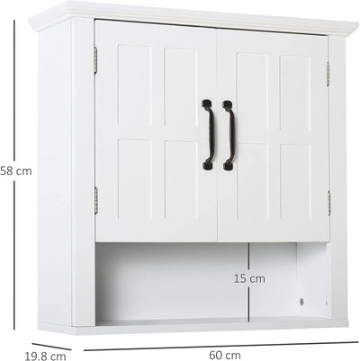 Armadietto 2 Ripiani Montabile a Parete Da Parete Cucina Bagno Legno 60X19,8X58Cm Bianco