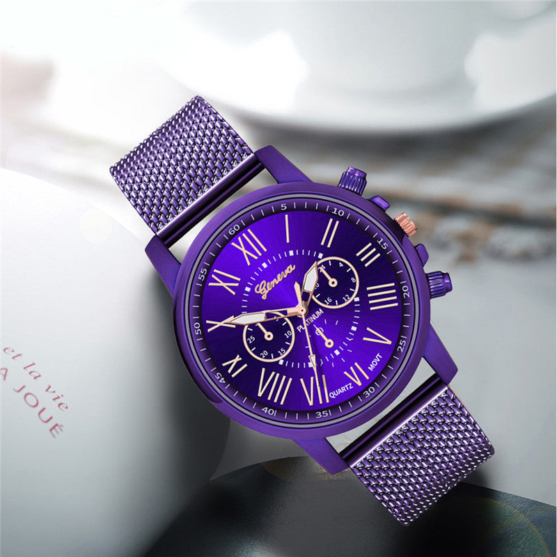 Dual-Faced Roman Numeral Mesh Band Quartz Unisex Watch