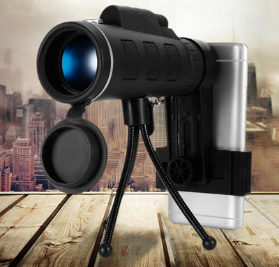 Compatible with Apple, 40X60 Monocular BAK4 Monocular Telescope HD Night Vision Prism Scope with Compass Phone Clip Tripod for Outdoor Activities