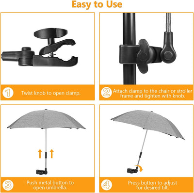 Ombrellino Parasole Passeggino Universale, Ombrellino per Carrozzina, Con Supporto Universale, Protezione UV, Fissaggio Universale per Tubo Rotondo O Ovale, Grigio