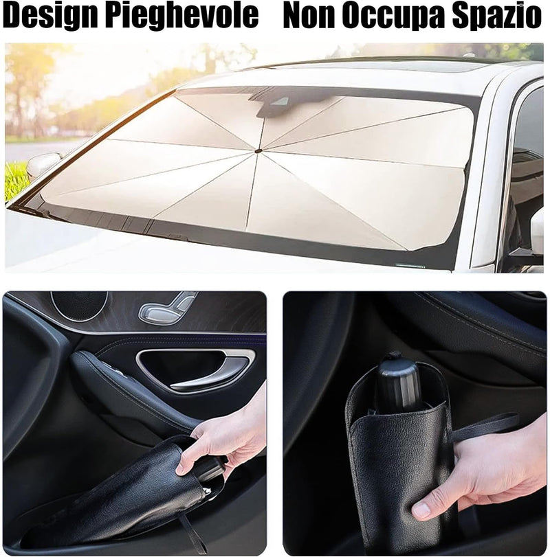 Ombrello Parasole Auto Pieghevole E Portatile - Proteggi La Tua Auto Dal Sole Con Torna Ai Risultati Protezione UV Al 99.9%, Custodia Inclusa, 125X65Cm per Auto Medio/Piccolo