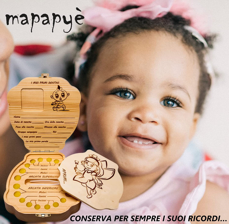 Scatola Porta Dentini Da Latte (Italiano) Bambina E Bambino - Scatolina Fatina Dei Denti - Cofanetto Di Legno Con Box Ricordi per Bambini - Scatole Regalo Battesimo- Scatoline Nascita Neonato