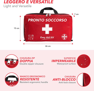 ® Kit Di Pronto Soccorso Professionale per Auto Casa Viaggio Barca Moto Trekking Con TERMOMETRO E DISINFETTANTE # EASY AID KIT # Borsa Di Emergenza Completa per Medicazione # Made in Italy