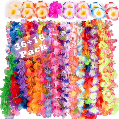 52 Pezzi Ghirlanda Hawaiana Collana, 36 Hawaiana Luau Leis Con 16 Fermagli per Capelli a Fiori Hawaiani, Collane Hawaii Fiori per Tropicale Spiaggia a Tema Festa Decorazioni