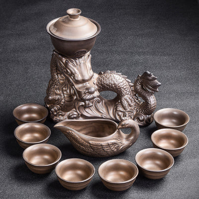 Kiln Stone Mill Lazy Anti-Scalding Semi-Gilt Silver Tea Set