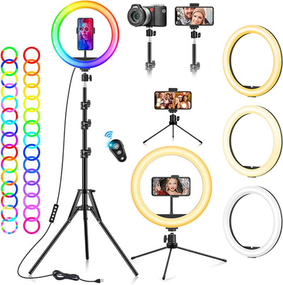 Ring Light Professionale Luce Selfie - 10" Lampada Tik Tok Con Telefono - LED Luce Ad Anello Con 59" Treppiede Alto 40 Modalità RGB Di Illuminazione 13 Luminosità per Trucco Fotografia Youtube Video