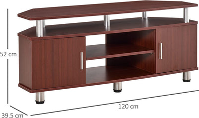 Mobile Porta TV Fino a 55" 2 Vani Con Ante 2 Ripiani Con Altezza Regolabile Legno Truciolato, Acciaio Inox Marrone 120×39.5×52Cm