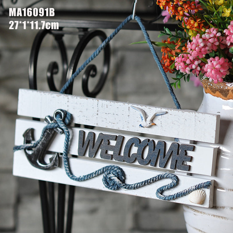 Mediterranean WELCOME Plate Marine Ornament Helmsman Sea Anchor Welcome Listing Bar Wooden Welcome Plate 16091