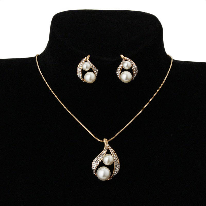 Europe and the United States Foreign Trade Exquisite Package with Bridal Jewelry Set Pearl Water Drop Two Pearl Necklace Set