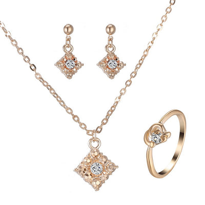 Diamond Necklace, Earring, Ring, Lady Jewelry, Square Bridal Jewelry Set Wholesale