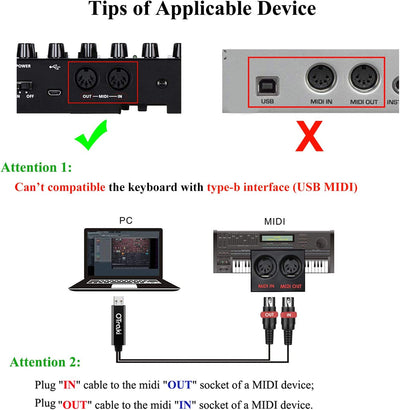 Cavo Midi USB Interfaccia Converter 5 PIN in Out Midi to USB Adapter Connettore Compatibile per Keyboard Tastiera Strumento a Telefono PC Laptop Music Studio (2M)