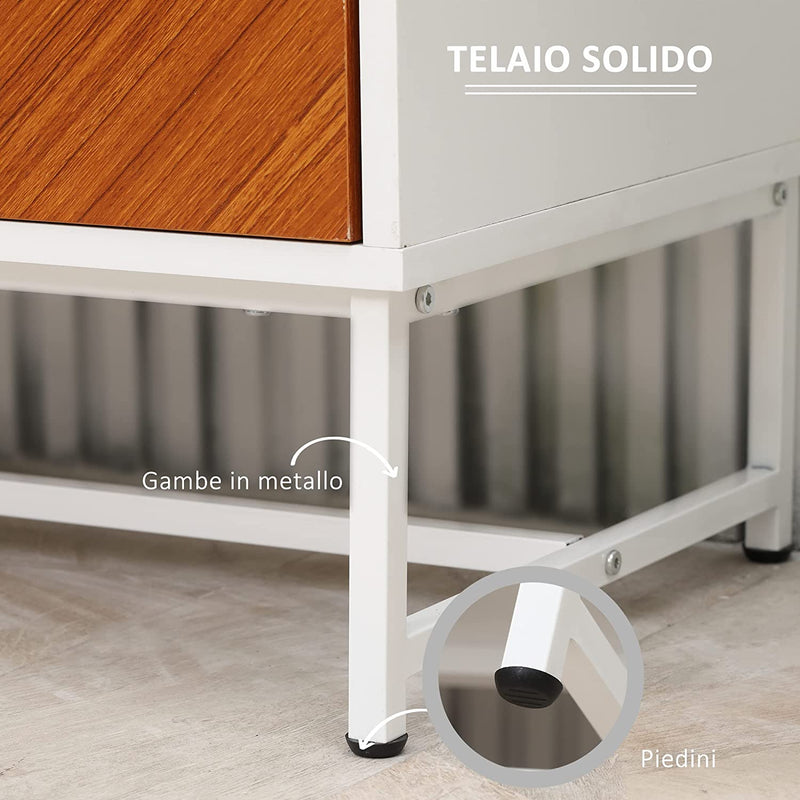 Mobiletto Basso in Truciolato E Metallo a 2 Ante Con Ripiano Regolabile a 2 Livelli, per Soggiorno, Ingresso E Cucina, 80X39X80 Cm, Bianco E Marrone