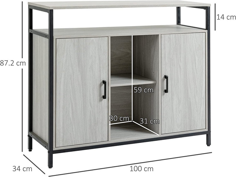 Credenza Moderna in Legno Con 2 Armadietti E Ripiani, Mobile Cucina E per Ingresso Grigio Chiaro, 100X34X87.2Cm