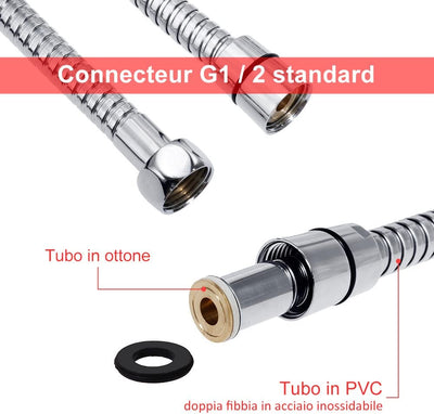 2M Flessibile Doccia, Adatto a Tutti I Soffione Doccia, Tubo Doccia in Acciaio Inox Tenuta Cromato, Con Teflon E Guarnizioni