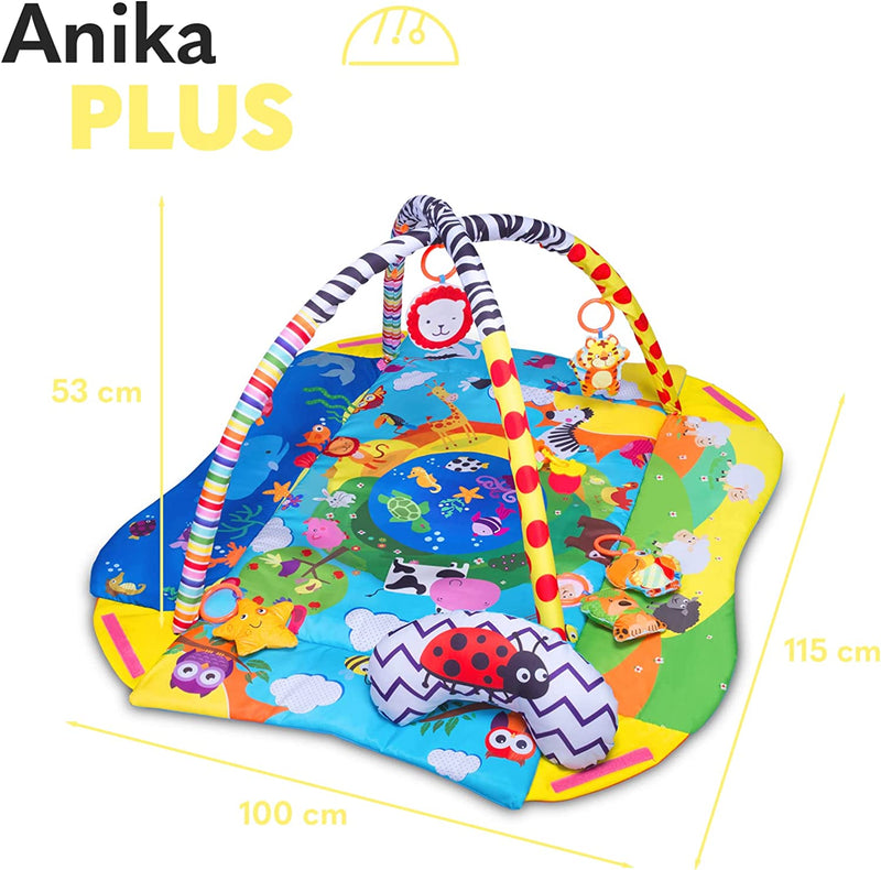 Anika 2In1 Palestrina Tappetino Da Gioco per Neonato E Bambino Box 114Cm Cuscino Sotto La Pancia Ricco Set Di Giocattoli Varie Forme E Colori Interattivo Sviluppa Abilità Motorie E Cognitive