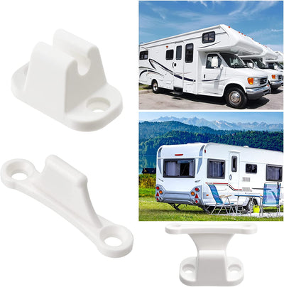 2 Pezzi Fermaporta Camper, Set Di Blocca Porta Camper Roulotte Accessori Esterni Fibbia Porta Camper Bianco Blocca Porta in ABS Con Viti E Cacciavite, per Roulotte Camper Barche