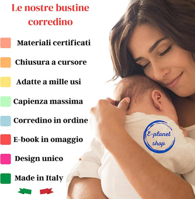 6 Bustine Corredino Neonato Ospedale - Sacchetti Cambio Neonato Ospedale per Borsa Ospedale Parto- Idea Regalo per Future Mamme - Made in Italy