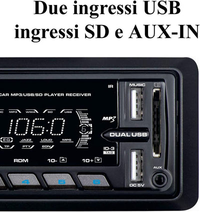 DAB-442 BT - Autoradio RDS FM Stereo/ DAB+ PLL, Bluetooth, Doppio USB, Ingressi SD/AUX-IN, 180W (45W X 4Ch), Nero