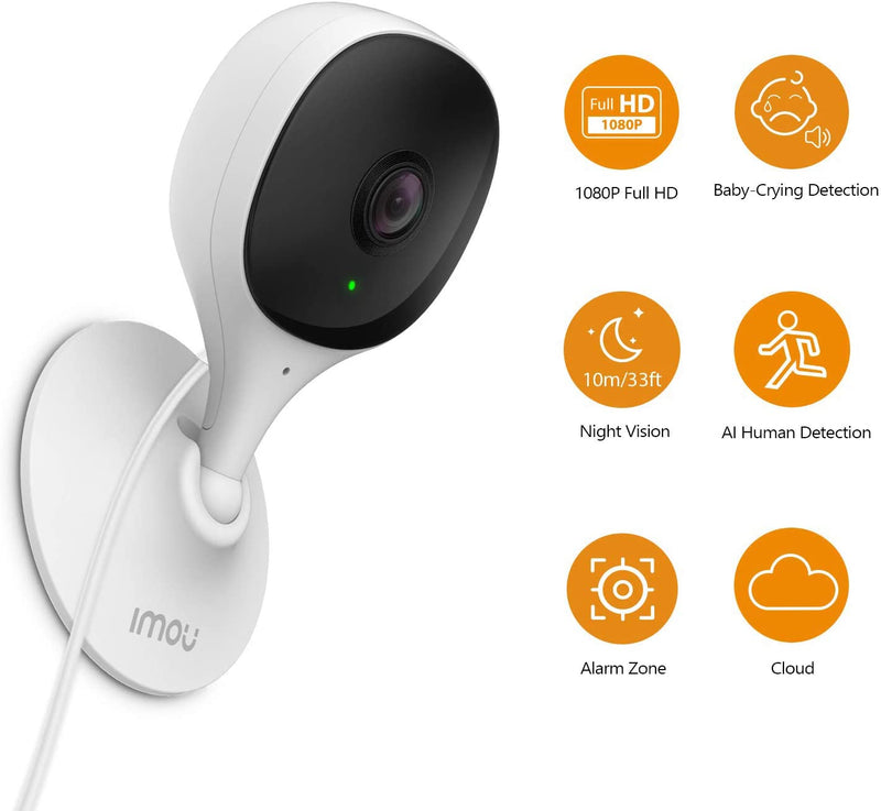 Telecamera Wi-Fi Interno, Telecamera Di Sicurezza Con Rilevazione Del Movimento Umano & Visione Notturna, 1080P Baby Monitor, Allarme Di Suoni Anormali, Compatibile Con Alexa/Google, Cue 2C