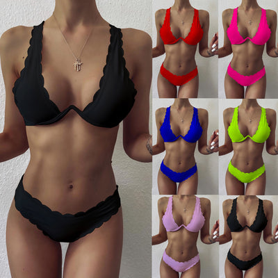 Ladies Fashion Cut Flower Underwire Cut Flower Split Bikini