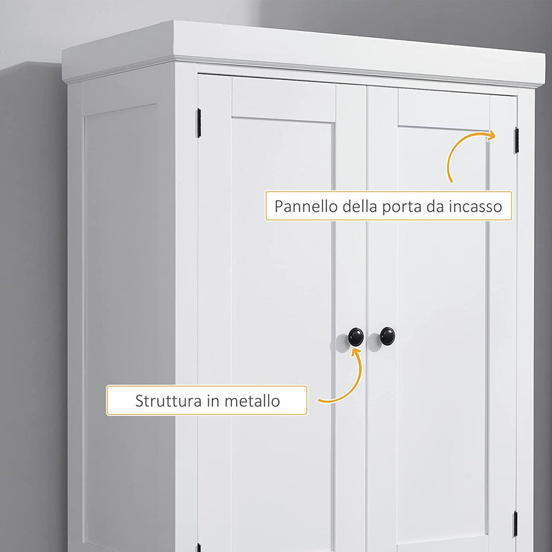 Mobile Cucina Con Armadietto Superiore E Inferiore E Cassetto Centrale in MDF, Truciolato E Metallo, 76X40.5X184Cm, Bianco