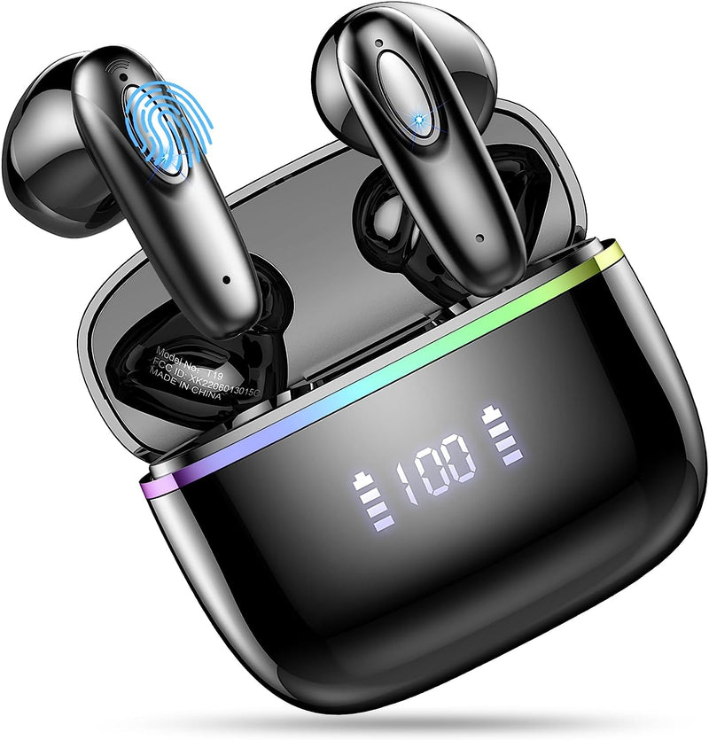 Cuffie Bluetooth, Auricolari Bluetooth 5.3, 2023 Cuffie Wireless Stereo Hifi Con 4 HD Mic, ENC Cancellazione Rumore Cuffie Senza Fili Con Display LED, 40 Ore Bassi Potenziati Auricolari Wireless