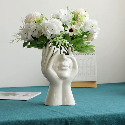 Vaso per Il Viso in Ceramica, Vaso Di Fiori Bianco per L'Arredamento, Forma Femminile Testa a Metà Corpo Busto Vasi Minimalismo Decorativo Moderno Stile Nordico Vaso Di Fiori (A)