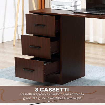 Scrivania Ufficio Con 3 Cassetti E 3 Ripiani Reversibili, Scrivania per Camera Da 120Cm in Legno, Colore Noce