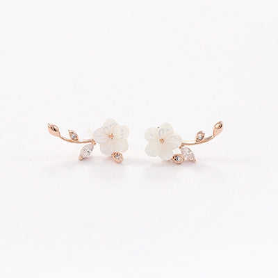 Korean Shell Earrings Classic Sterling Silver Needle Earrings Leaf White Flower Water Drop Temperament Earrings