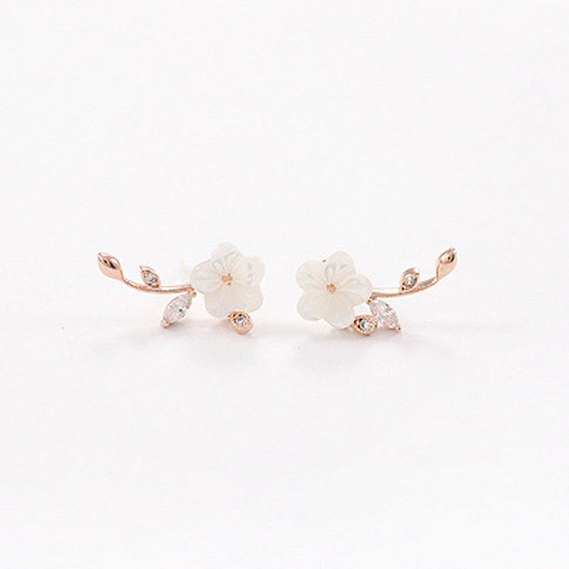 Korean Shell Earrings Classic Sterling Silver Needle Earrings Leaf White Flower Water Drop Temperament Earrings