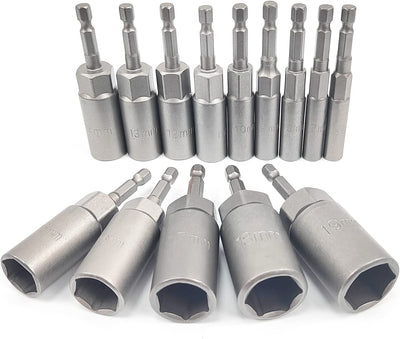 14 Pezzi Bussole per Avvitatore Bussole Esagonali, 6–19 Mm Hexagon Nut Driver Drill Bit Approfondire 34Mm, Attacco Esagonale Da 1/4"" per Trapani, Dadi E Adattatori per Bussole a Percussione