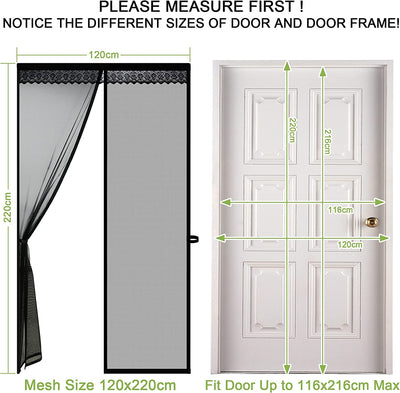 Zanzariera Magnetica per Porta 120 X 220 CM - Rete Fine, Tenda Zanzariera Porta Con Totalmente Calamita, Si Chiude Da Sola per Balcone, Installazione Facile (Nero)