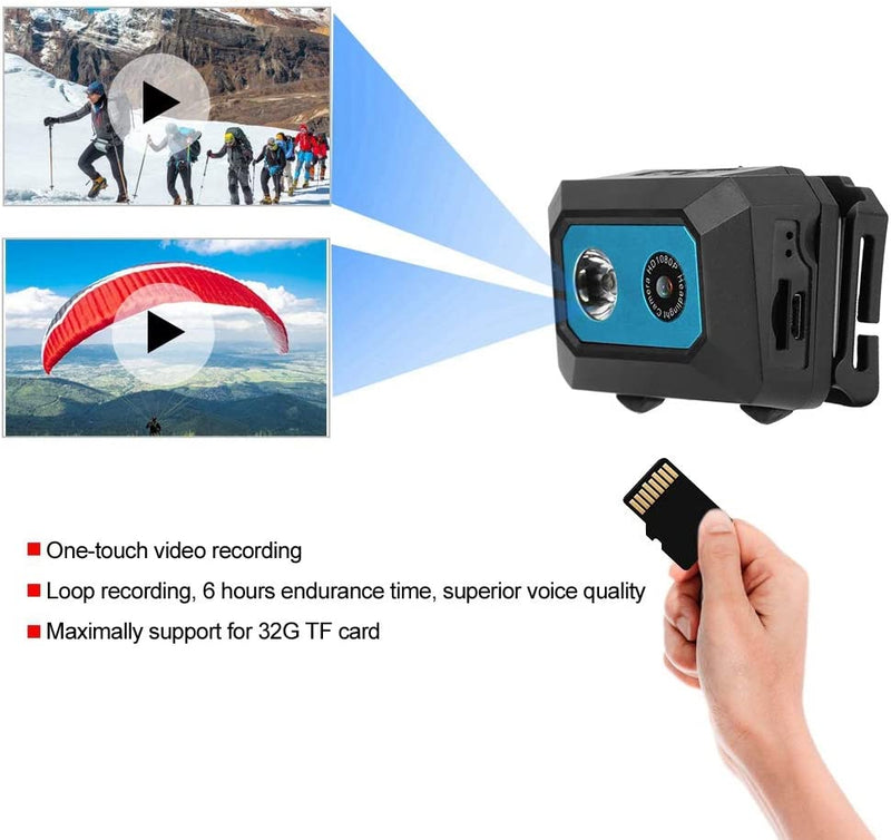 Mini Action Camera - Videocamera DV per Videocamera Sportiva Con Faro Super Luminoso, Risoluzione HD 1920 * 1080P, Videoregistratore DVR Ultra Grandangolare 120 °, Videocamera Full Hd(Blu)