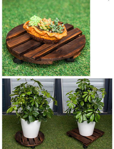 Round Carbonized Wood Universal Wheel Flower Pot Base Tray