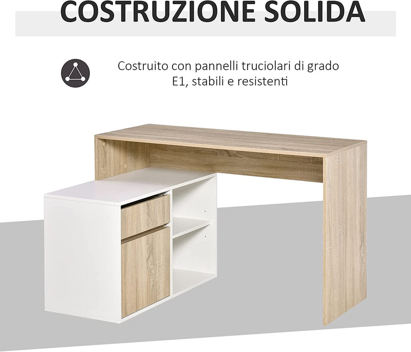 Scrivania Angolare, Scrivania Ad Angolo per Computer Da Camera O Ufficio, Scrivania Salvaspazio in Legno, Rovere E Bianco