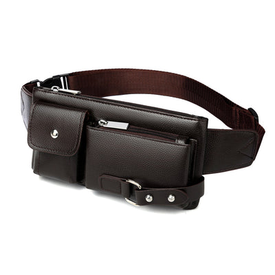 Men'S Belt Bag Classic Solid Color PU Leather Waist Bag Outdoor Leisure Travel Fanny Pack Purse