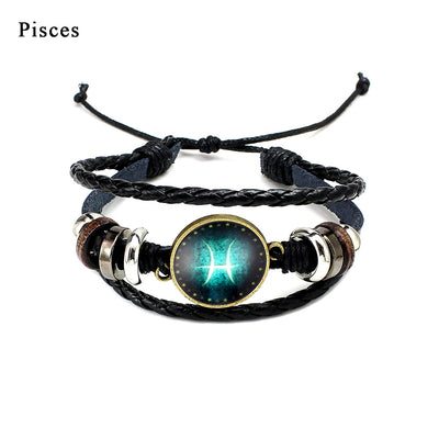 Twelve Constellation Glass Piece Couple Bracelet