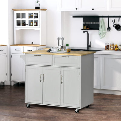 Carrello Da Cucina Multiuso Con 2 Cassetti, 3 Antine E 4 Ruote, in Legno E MDF, 121X46X91Cm, Grigio