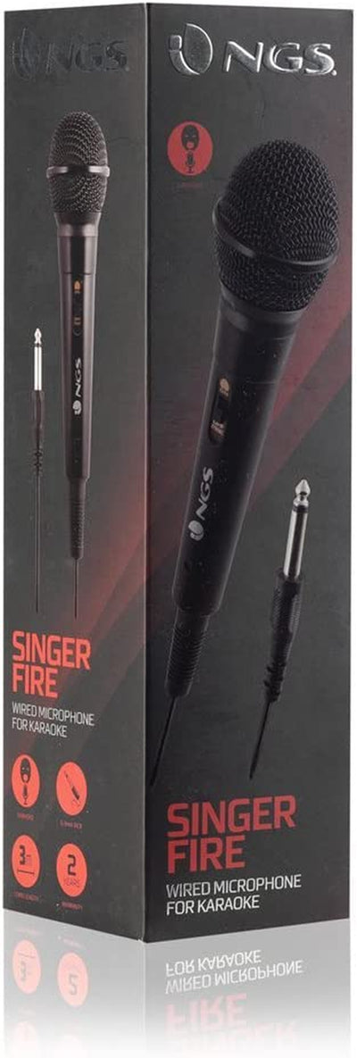 SINGER FIRE - Microfono Dinamico, Microfono Con Cavo Da 3 Metri, Conessione Jack 6,3Mm E Pulsante On/Off