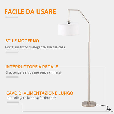 Lampada Da Terra Design Moderno per Casa Ufficio, Lampada a Piantana in Metallo Con Paralume in Tessuto Bianco